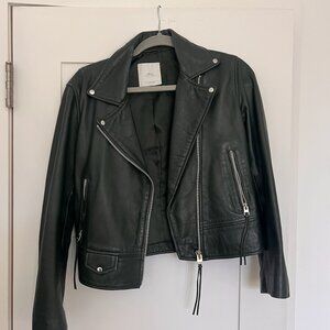 Mango green leather biker jacket